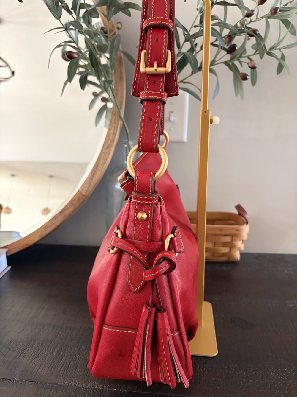 Dooney & Bourke Red Florentine Leather Teagan 30 Bag - Picture 3 of 11